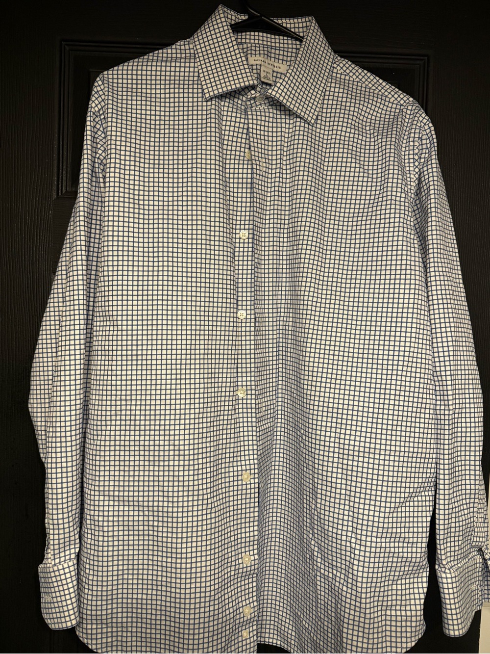 Banana Republic Men's White and Navy Windowpane Dress Shirt